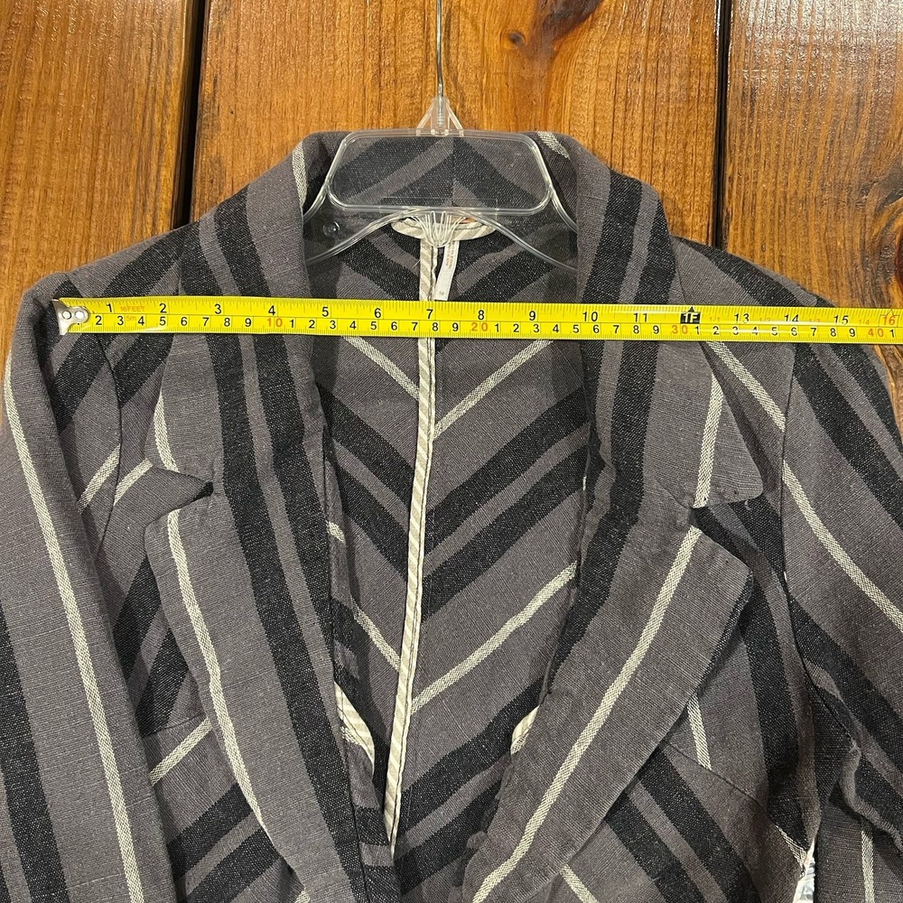 FREE PEOPLE F042J931 Charcoal Combo Stripe Yarn Dye Linen Blazer Sz 10 NWT-$128 - Picture 5 of 12